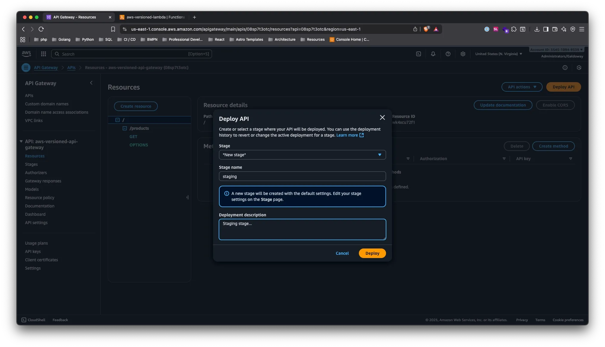 Creating API Gateway Stage
