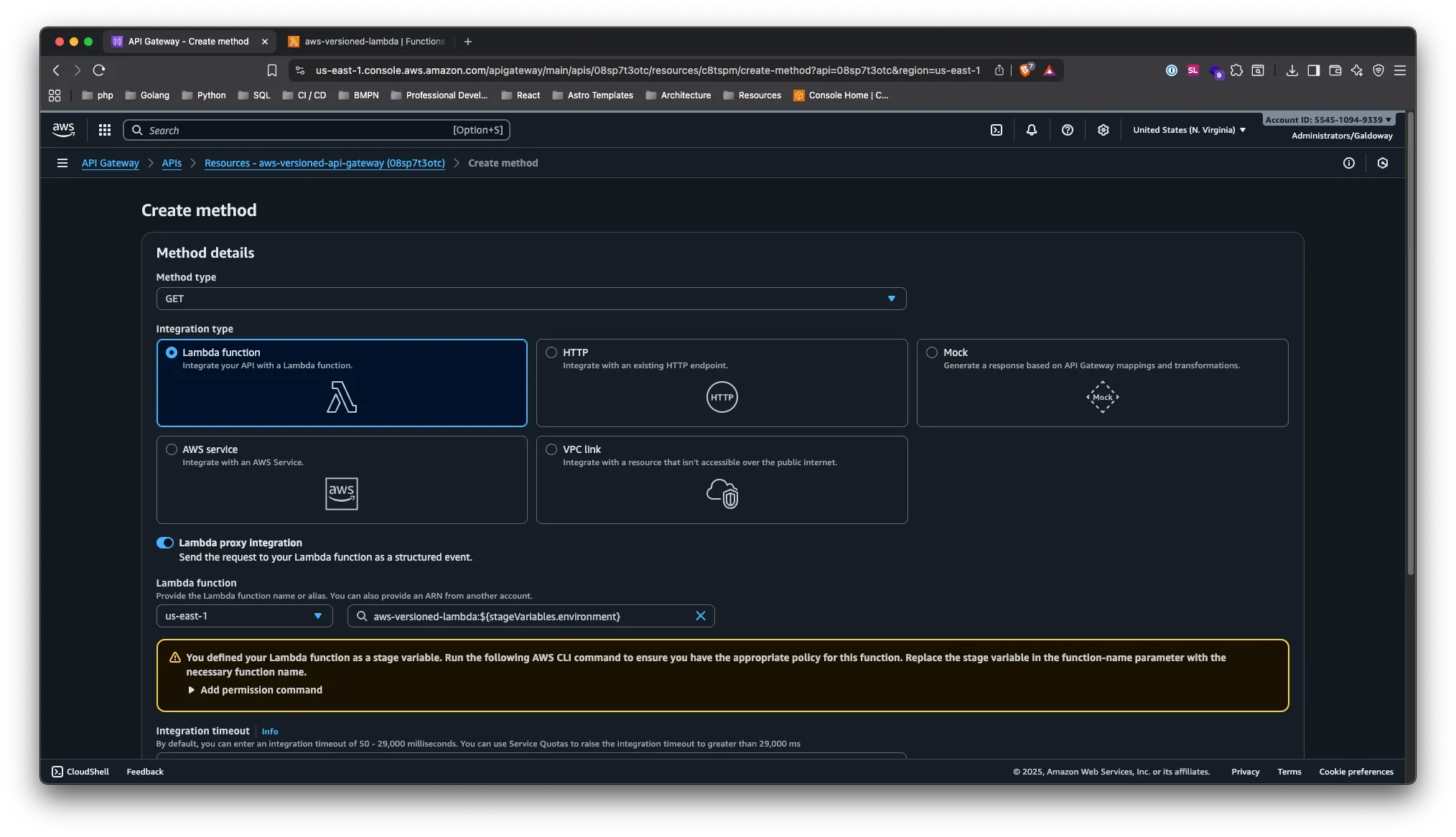 Creating API Gateway Method